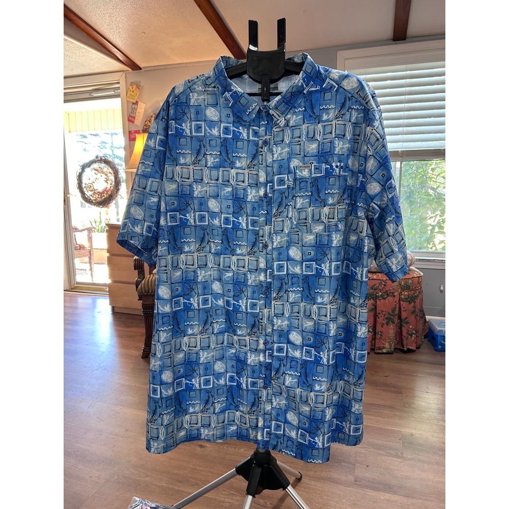 Columbia PFG Performance Fishing Gear Blue  Short Sleeve Button Up‎ Shirt Men 4X